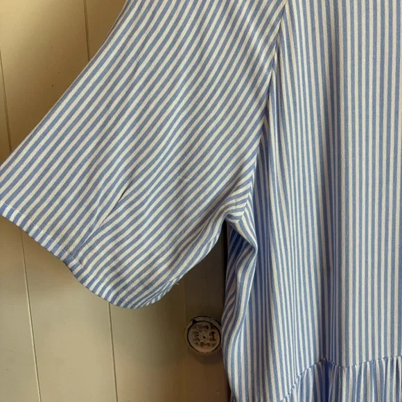 A Loves A Pinstripe Print B Tiered Waistless Midi Shirt Dress Size Medium - Picture 5 of 11